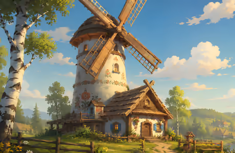 Cottage Wallpapers for Apple MacBook Air 13 M2″ (2560x1664): slavic Style, village, windmill, cottage