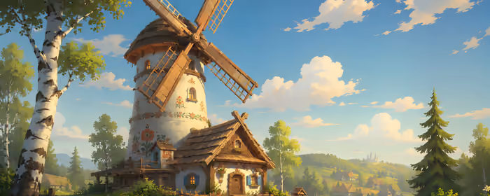 UltraWide 21:9 Slavic Style wallpapers (3440x1440): slavic Style, village, windmill, cottage