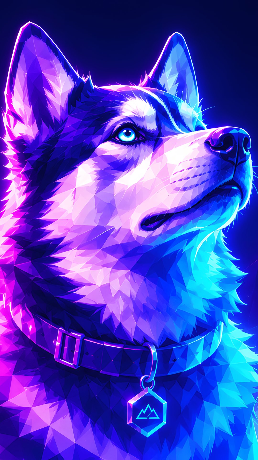 Хаски в неоновом low poly - Обои для Samsung, Honor, Sony в разрешении 1080x1920