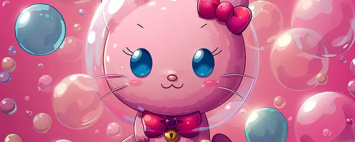 UltraWide 32:9 bubbles wallpapers (5120x1440): kitten, bubbles, blue eyes, cartoon