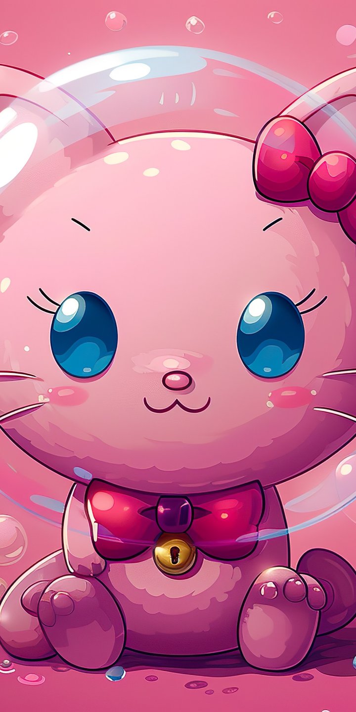 Cute pink kitten with bubbles - Wallpapers for Samsung Galaxy A03s, Xiaomi Redmi 7A, POCO C3 in 720x1440 resolution