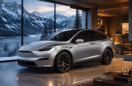 Cars wallpapers: Model X, Tesla Plaid, villa, fireplace