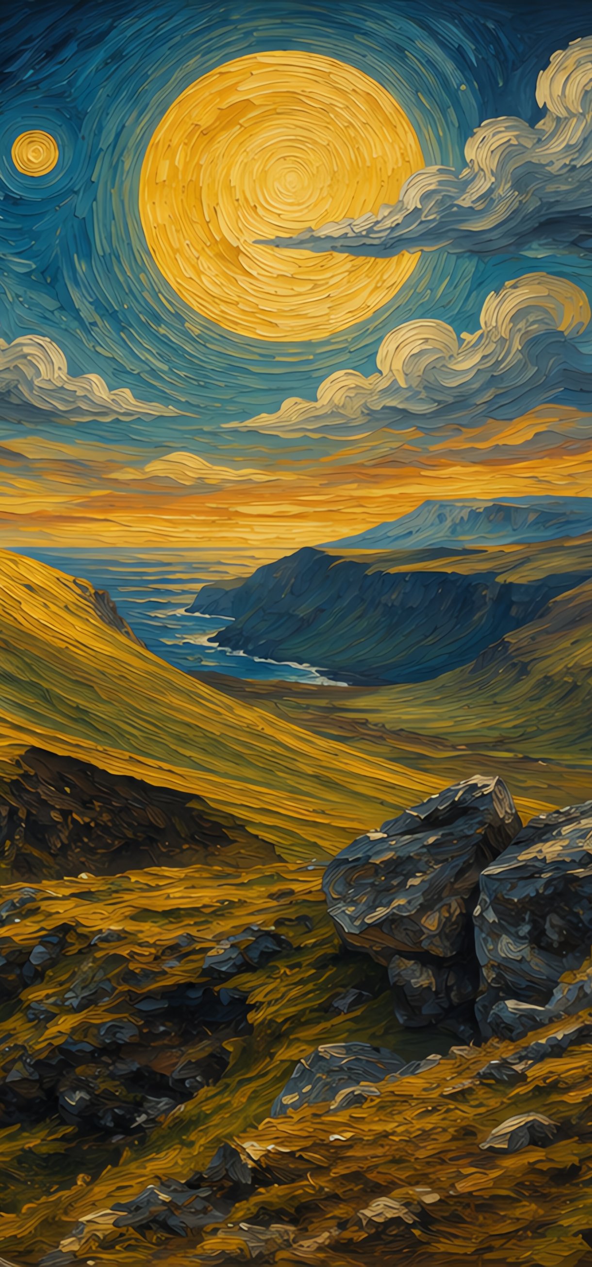 Milinshur Mountain in the style of Van Gogh paintings - Wallpapers for Xiaomi 17/17 Pro in 1220x2608 resolution
