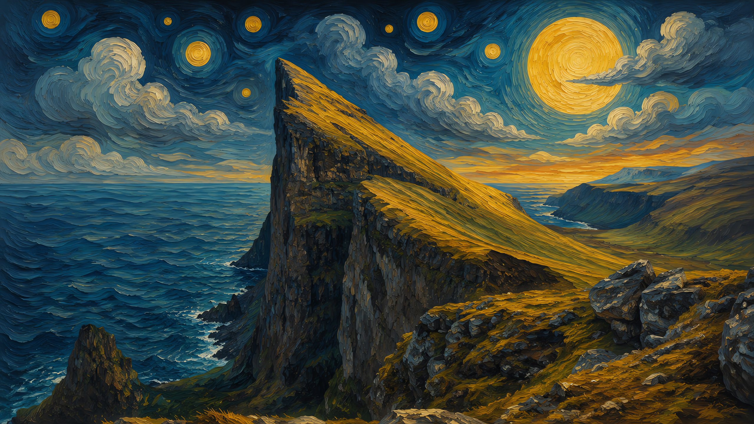 Milinshur Mountain in the style of Van Gogh paintings - 2K Quad HD wallpapers in 2560x1440 resolution