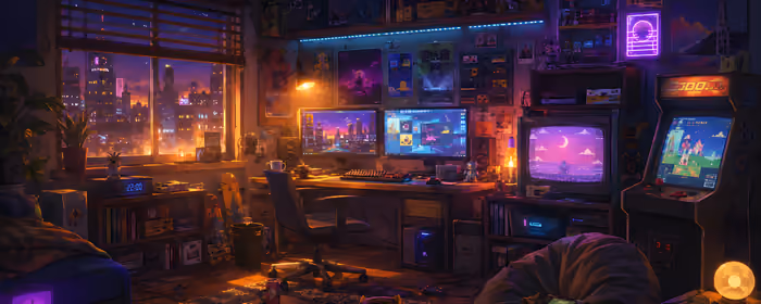UltraWide 21:9 обои консоль (2560x1080): геймерская комната, консоль, неон, гейминг