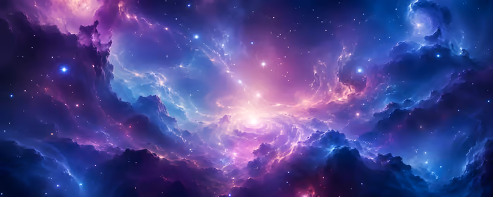 UltraWide 32:9 обои свет (3840x1080): туманность, галактика, облака, звёзды