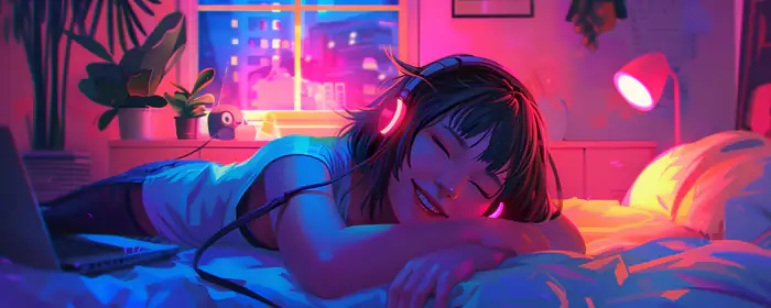 UltraWide 32:9 обои досуг (3840x1080): ребёнок, наушники, детская комната, уют