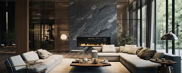 Interior design wallpapers: living room, modern design, fireplace, marble