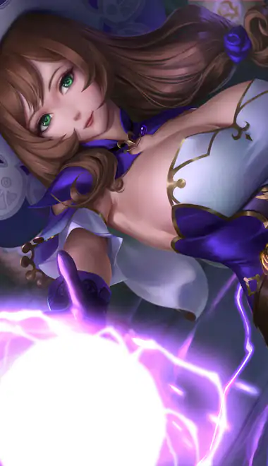 magic Wallpapers for Samsung (360x740): Lisa (Genshin Impact), anime girl, green eyes, stockings