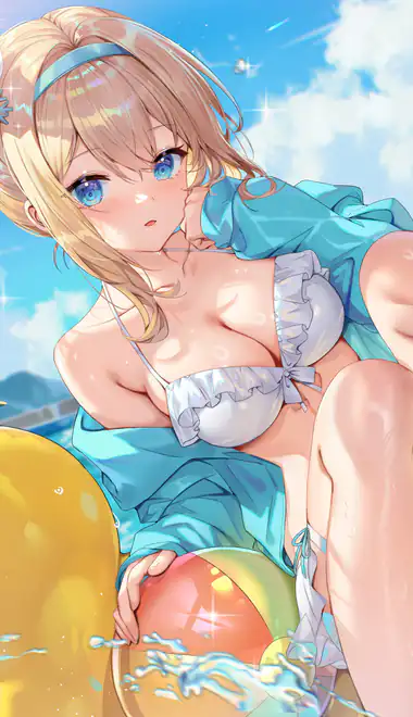 sky Wallpapers for iPhone 14 Pro/15 Pro (1179x2556): anime girl, blonde, blue eyes, swimsuit