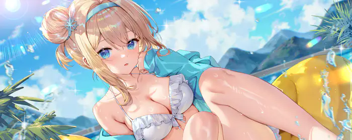 UltraWide 32:9 wallpapers (5120x1440): anime girl, blonde, blue eyes, swimsuit