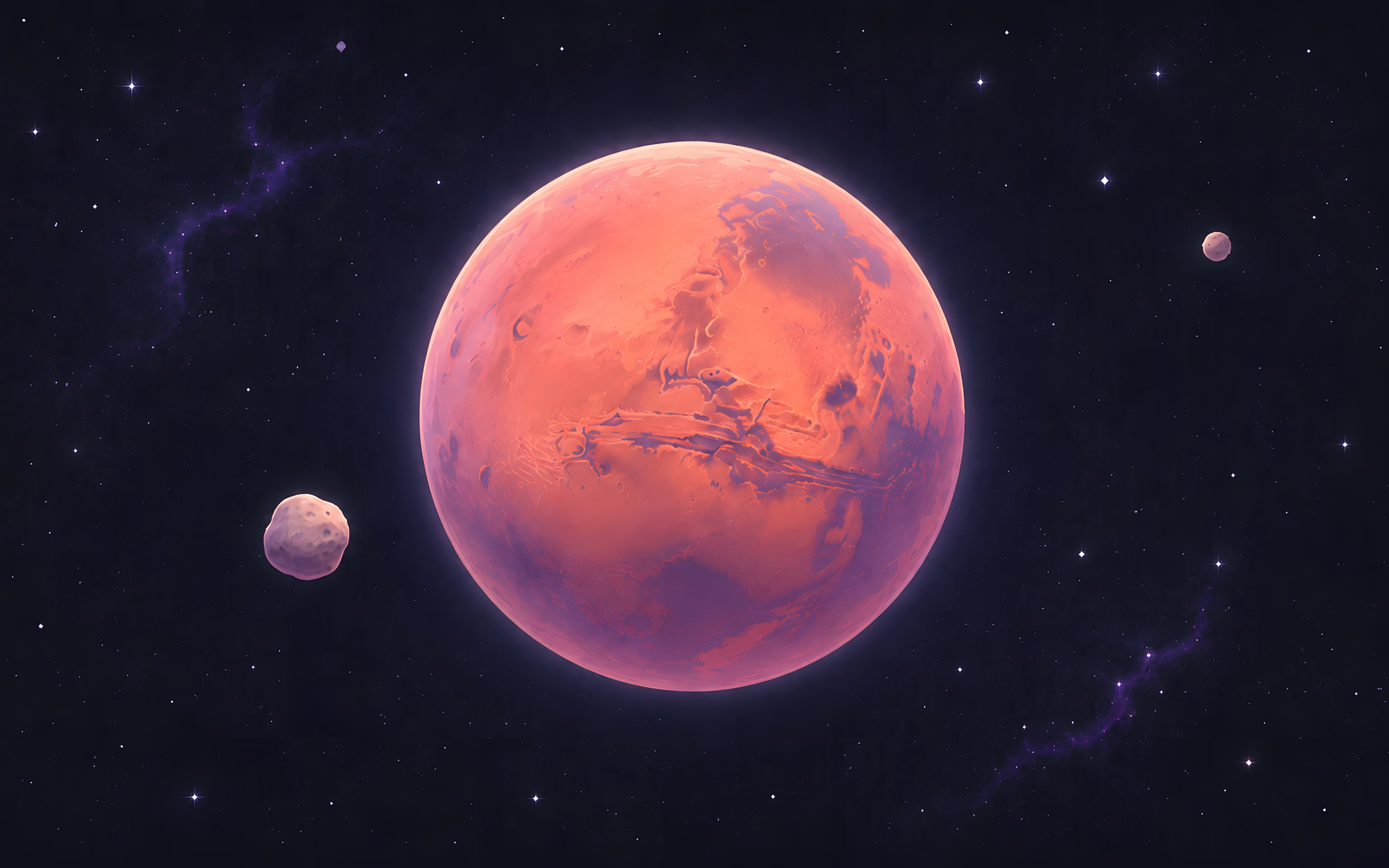 Mars and its moons Phobos and Deimos - Wallpapers for Apple MacBook 15″ in 2880x1800 resolution