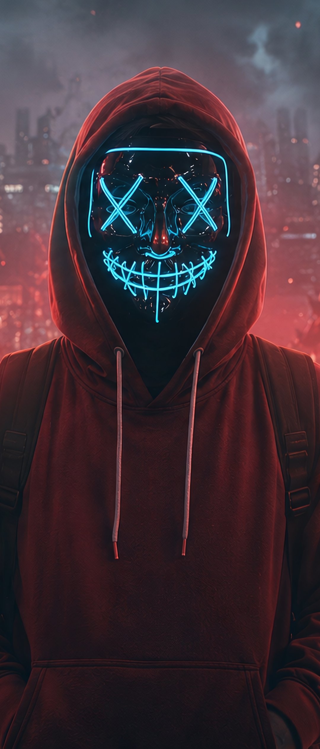 Man in a neon LED Doomsday mask - Wallpapers for Samsung Galaxy Z Flip7, Sony Xperia 5 II/5 III/5 V/10 IV/10 V, Xiaomi Mix Fold 3 in 1080x2520 resolution