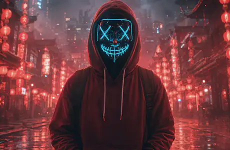 QWXGA night wallpapers (2048x1152): man, mask, neon, hoodie