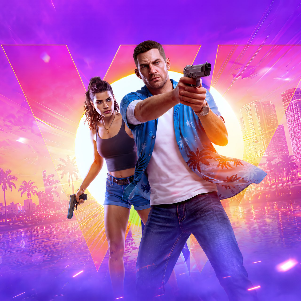 Джейсон Дюваль и Лусия Каминос из GTA 6 - Обои для Lenovo, Huawei в разрешении 1280x1280