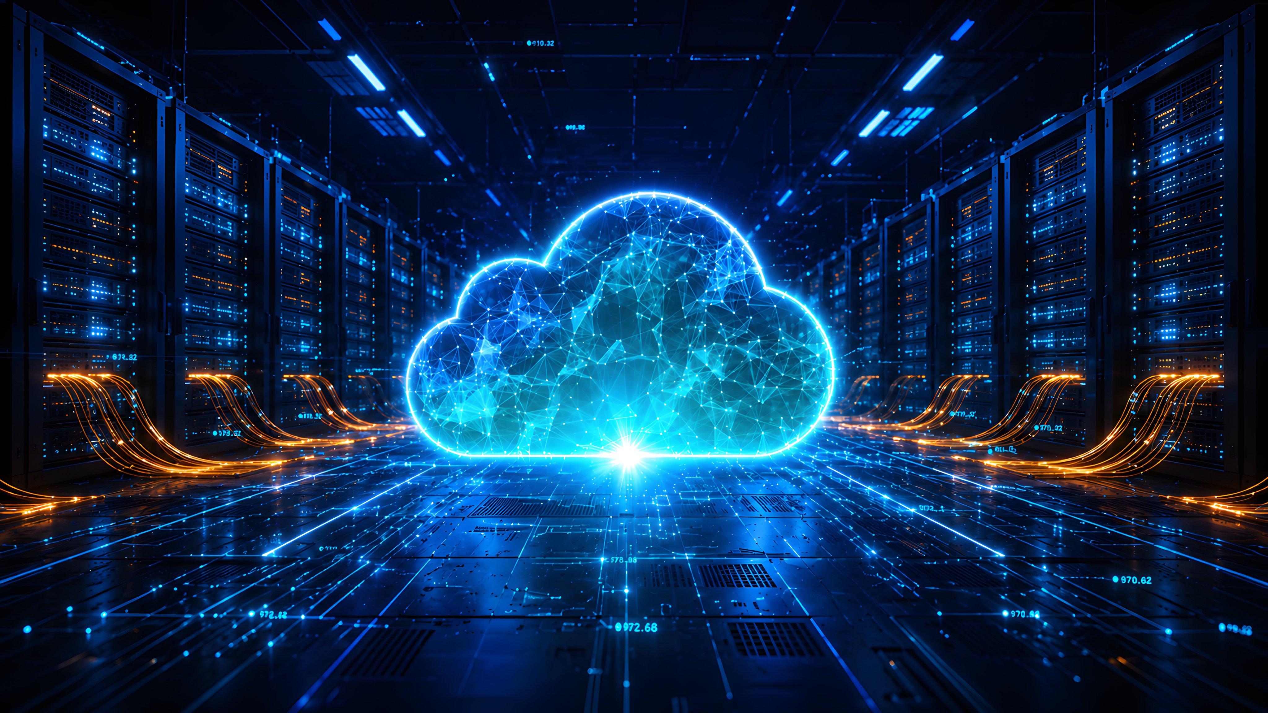 Data Center with Digital Cloud - Wallpapers for Apple iMac 21.5″ in 4096x2304 resolution