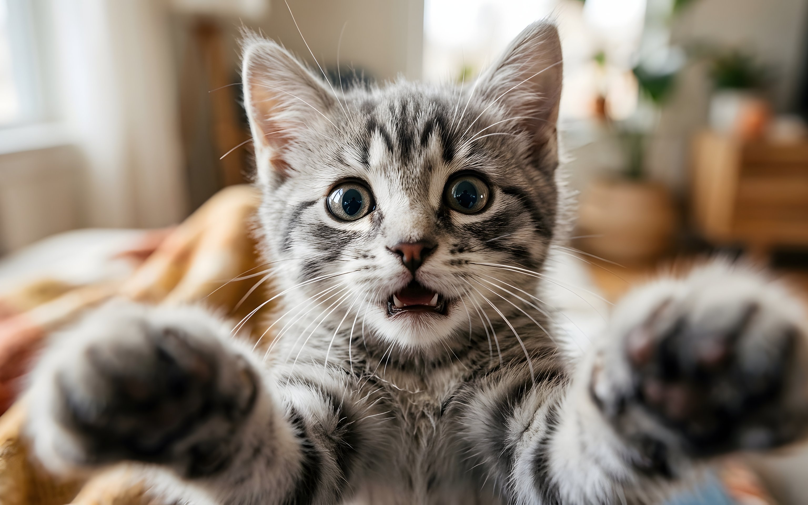Gray Kitten on Bed - Wallpapers for Apple MacBook 16″ in 3072x1920 resolution