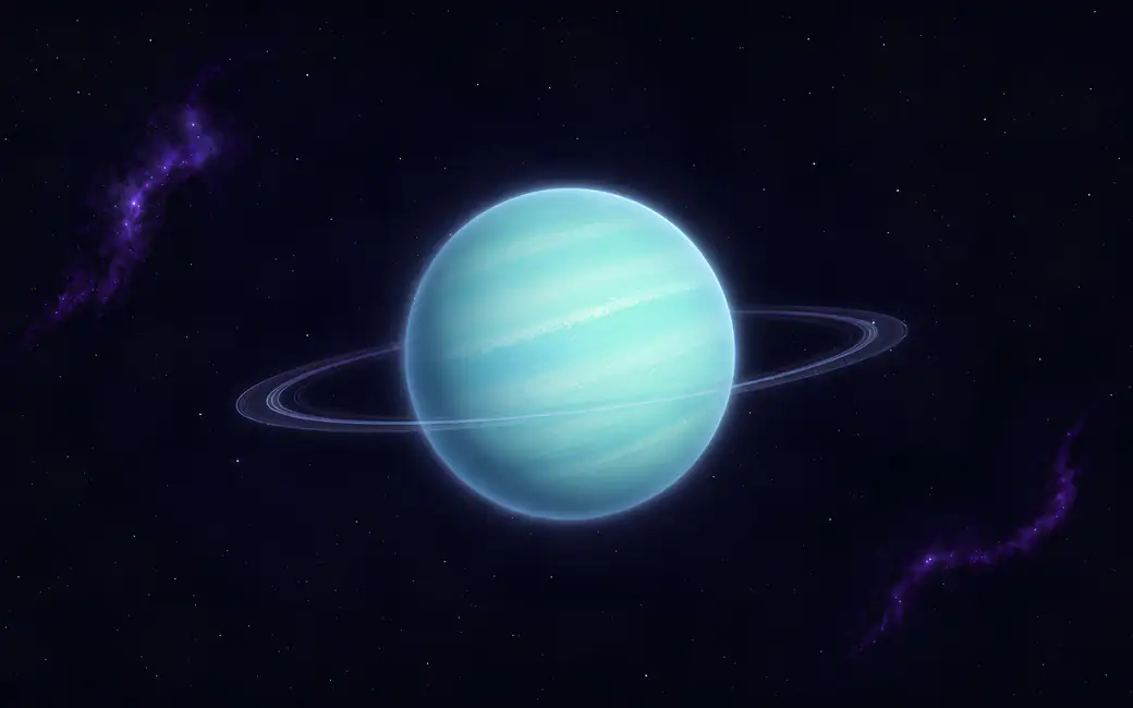 Blue Uranus with rings in space — desktop and phone wallpaper, free download