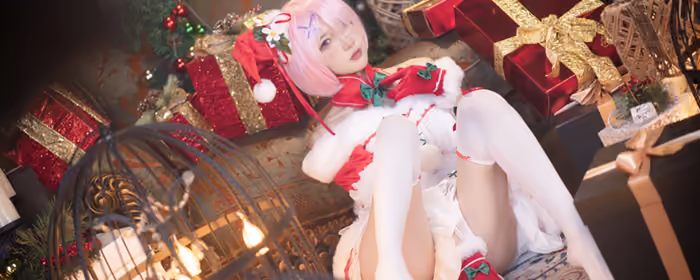 Обои подарок для двух мониторов (7680x2160): косплей, Abaoyeshitunia, Ram (Re:Zero), Рождество