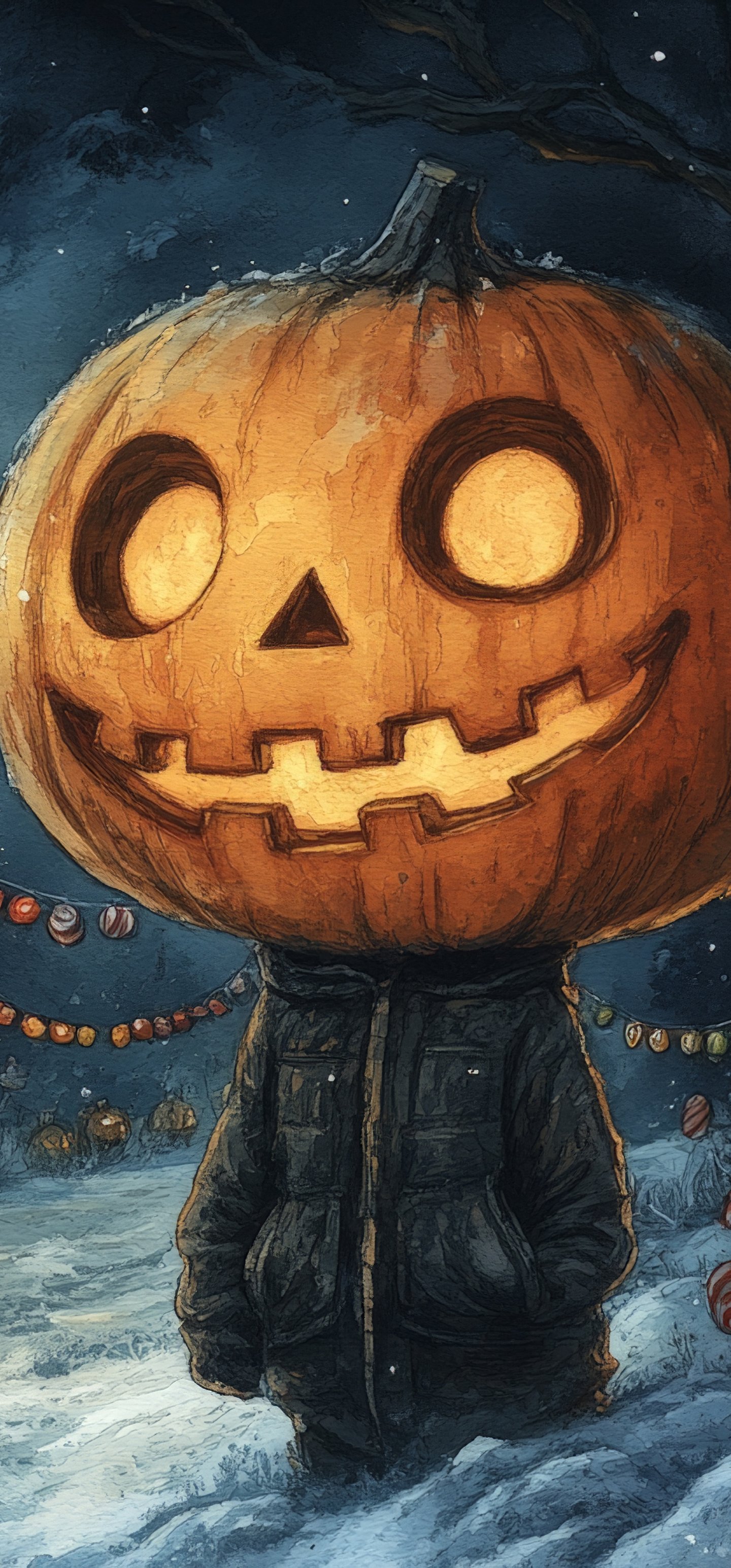 Boy with Jack-o-Lantern Head - Wallpapers for Samsung Galaxy S22 Ultra/S23 Ultra in 1440x3088 resolution