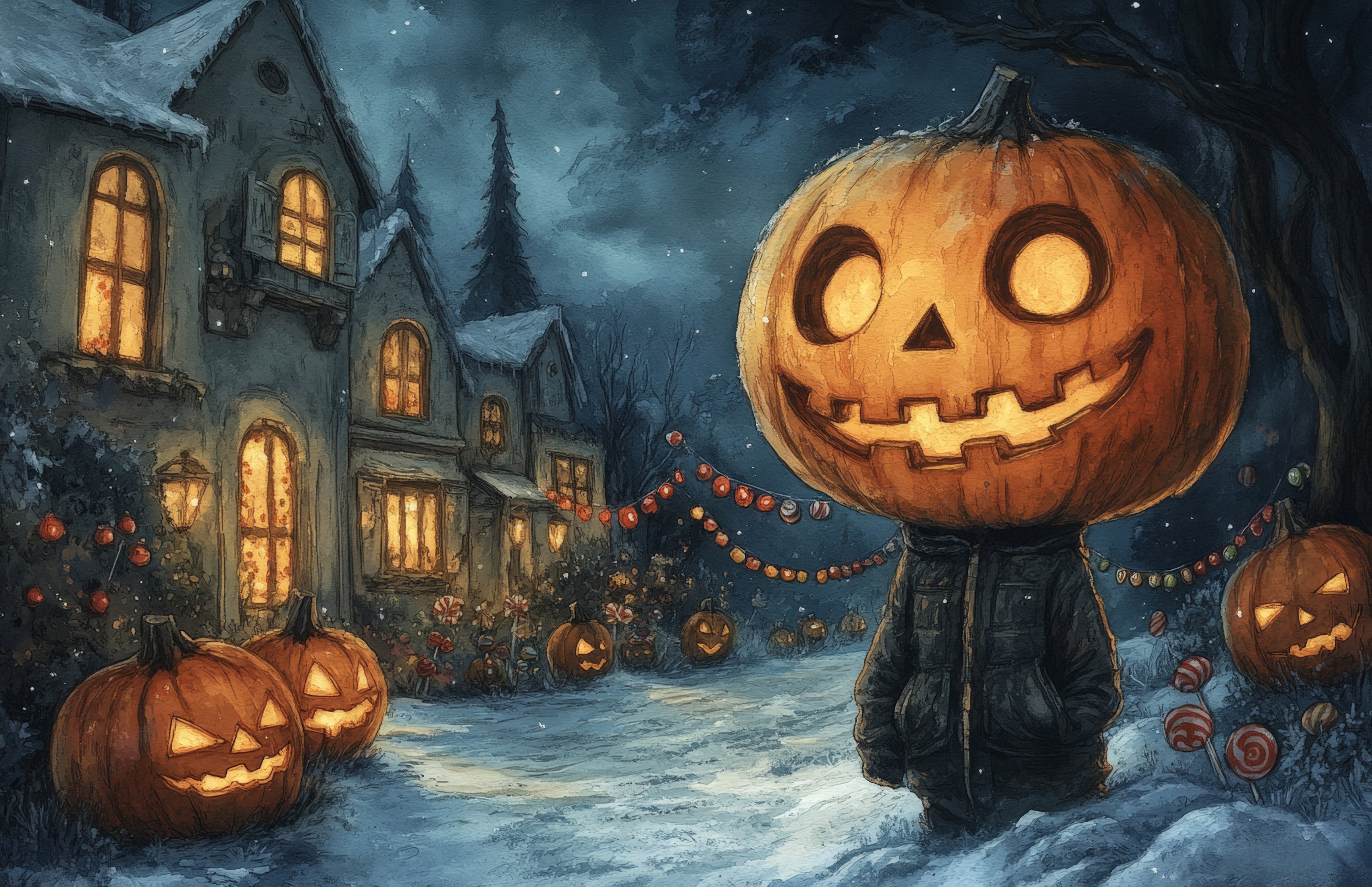 Boy with Jack-o-Lantern Head - Wallpapers for Apple MacBook 16.2″ in 3456x2234 resolution