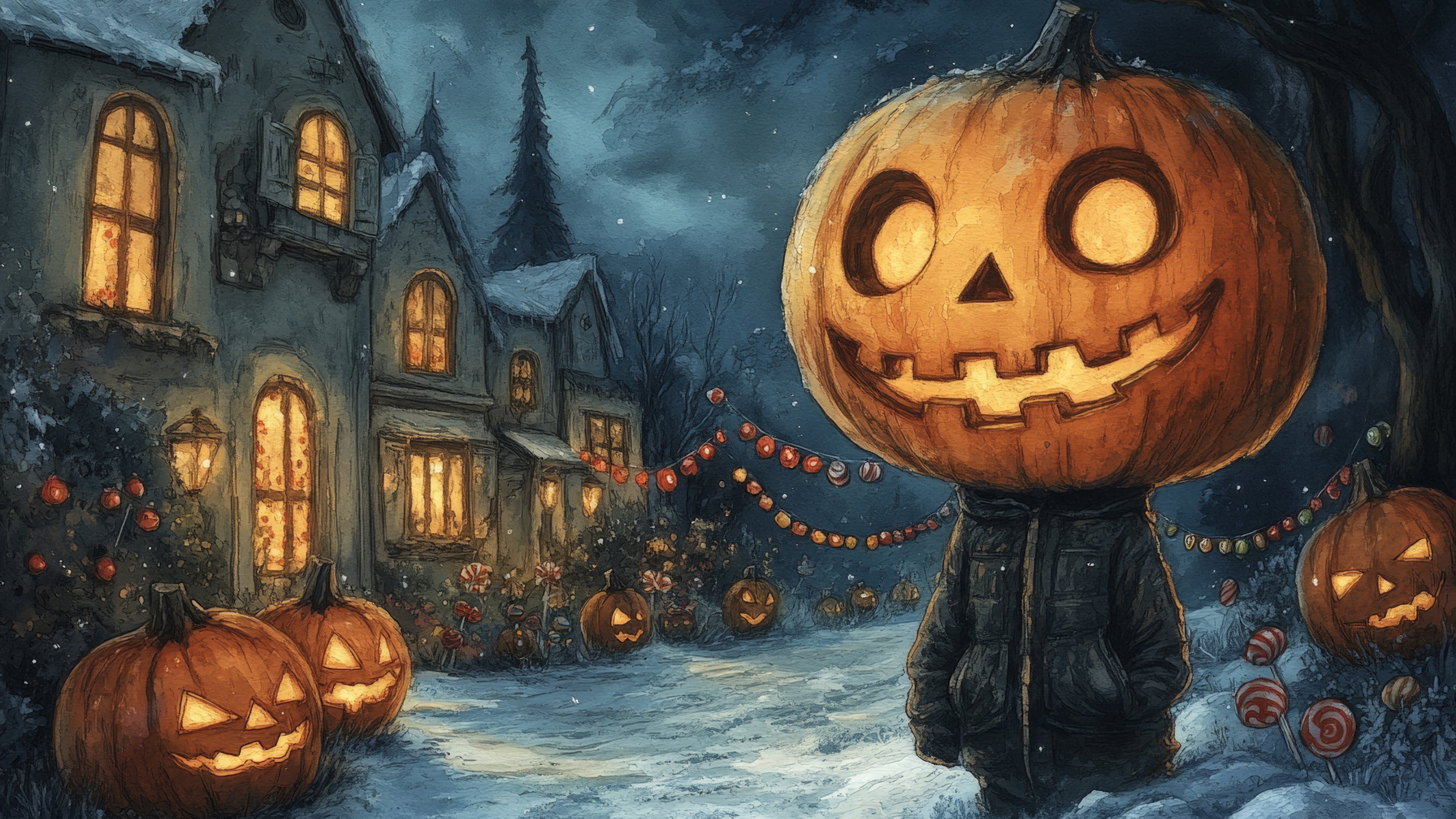 Boy with Jack-o-Lantern Head - Wallpapers for Apple iMac 24″ in 4480x2520 resolution