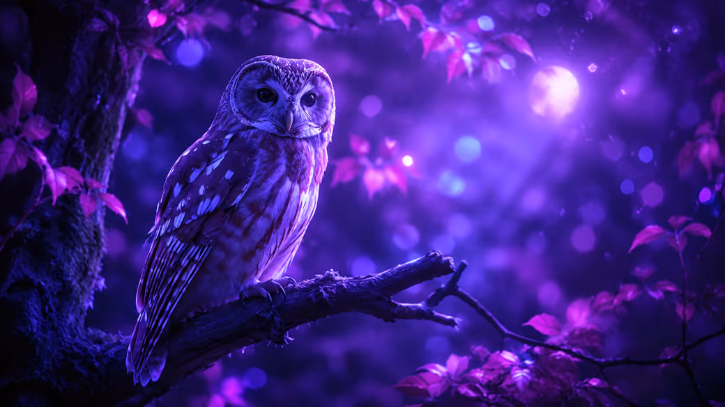 Owl on a Branch at Night — desktop and phone wallpaper, free download