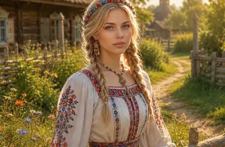 WUXGA обои люди (1920x1200): славянский стиль, женщина, блондинка, деревня
