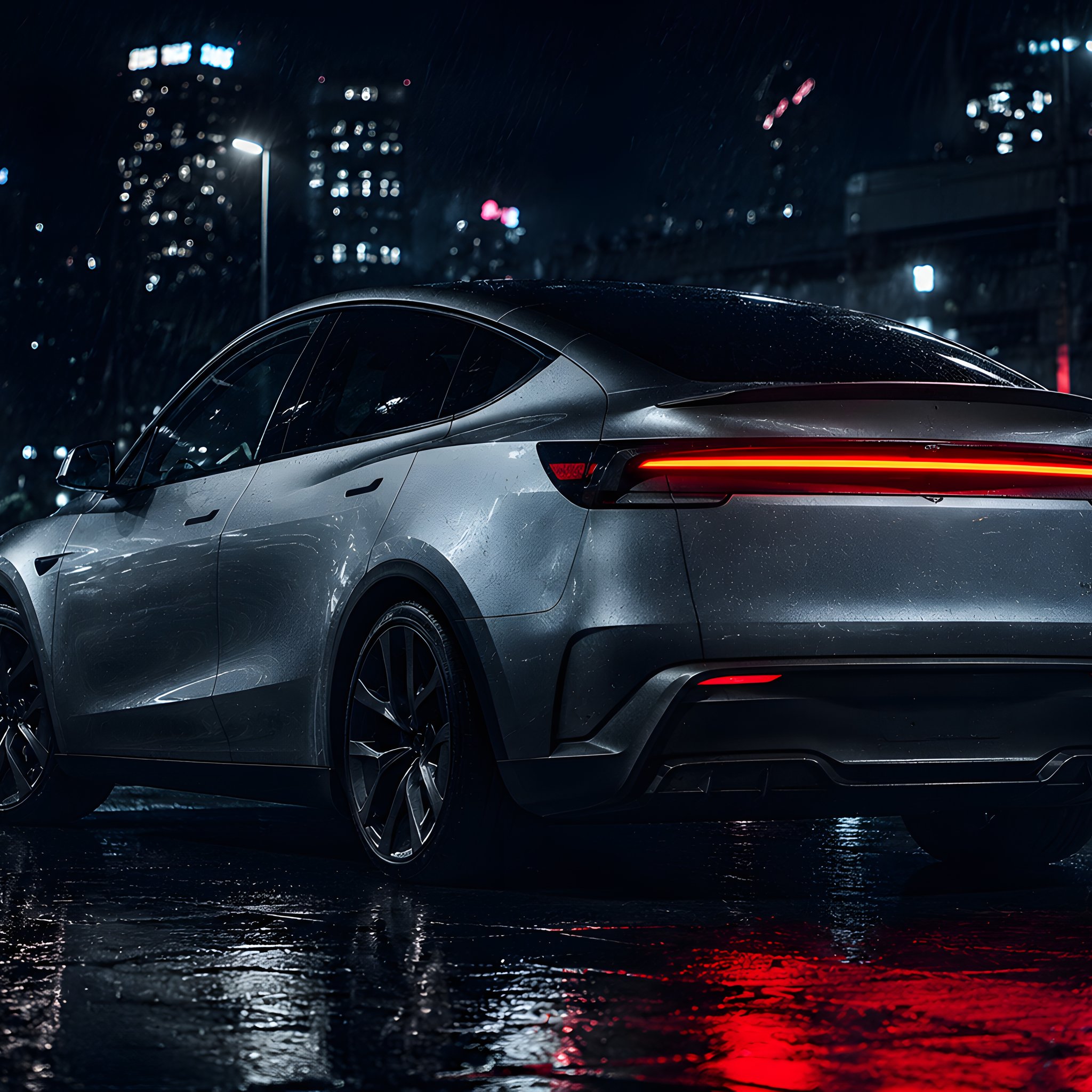 Tesla Model Y Performance at Night - Wallpapers for iPad Retina in 2048x2048 resolution
