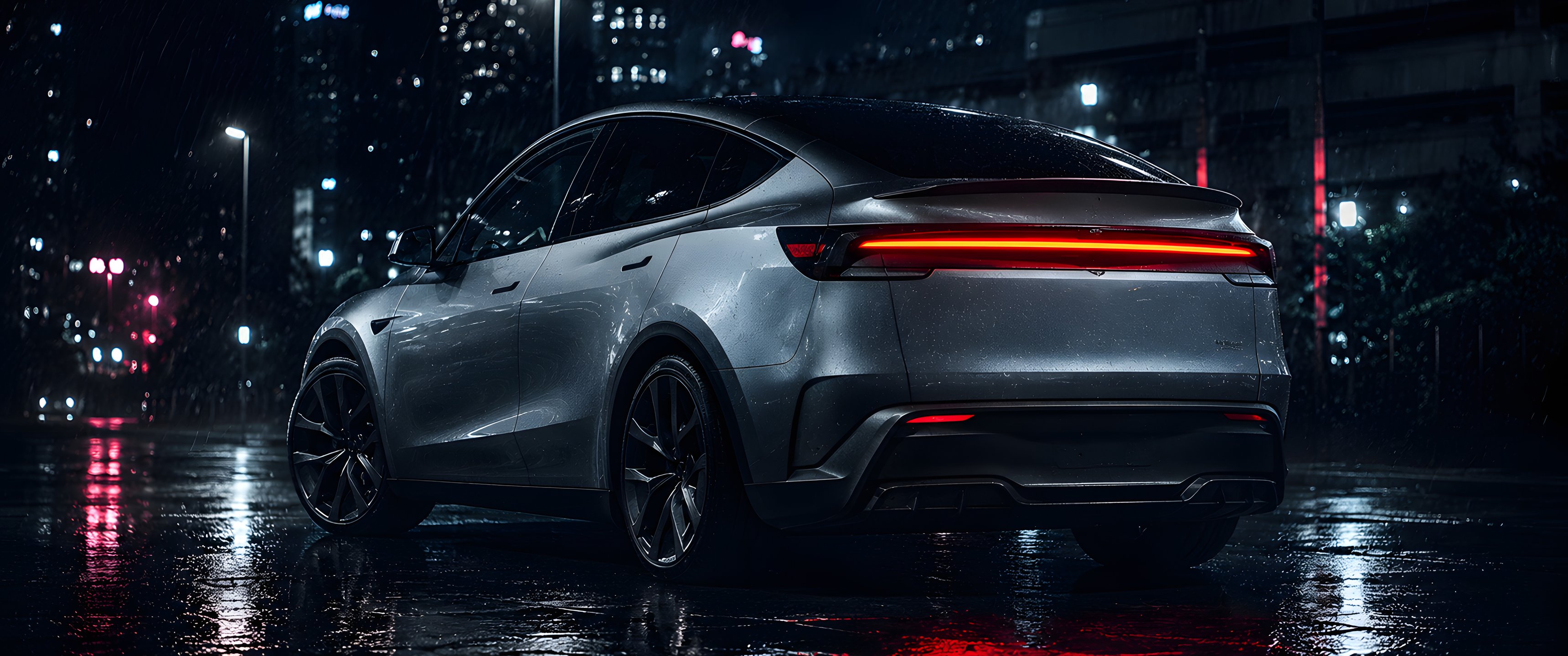 Tesla Model Y Performance at Night - UltraWide 21:9 wallpapers in 3440x1440 resolution