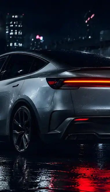 LED Wallpapers for iPhone 11 Pro Max (1242x2688): Tesla Model Y, street, night, rain