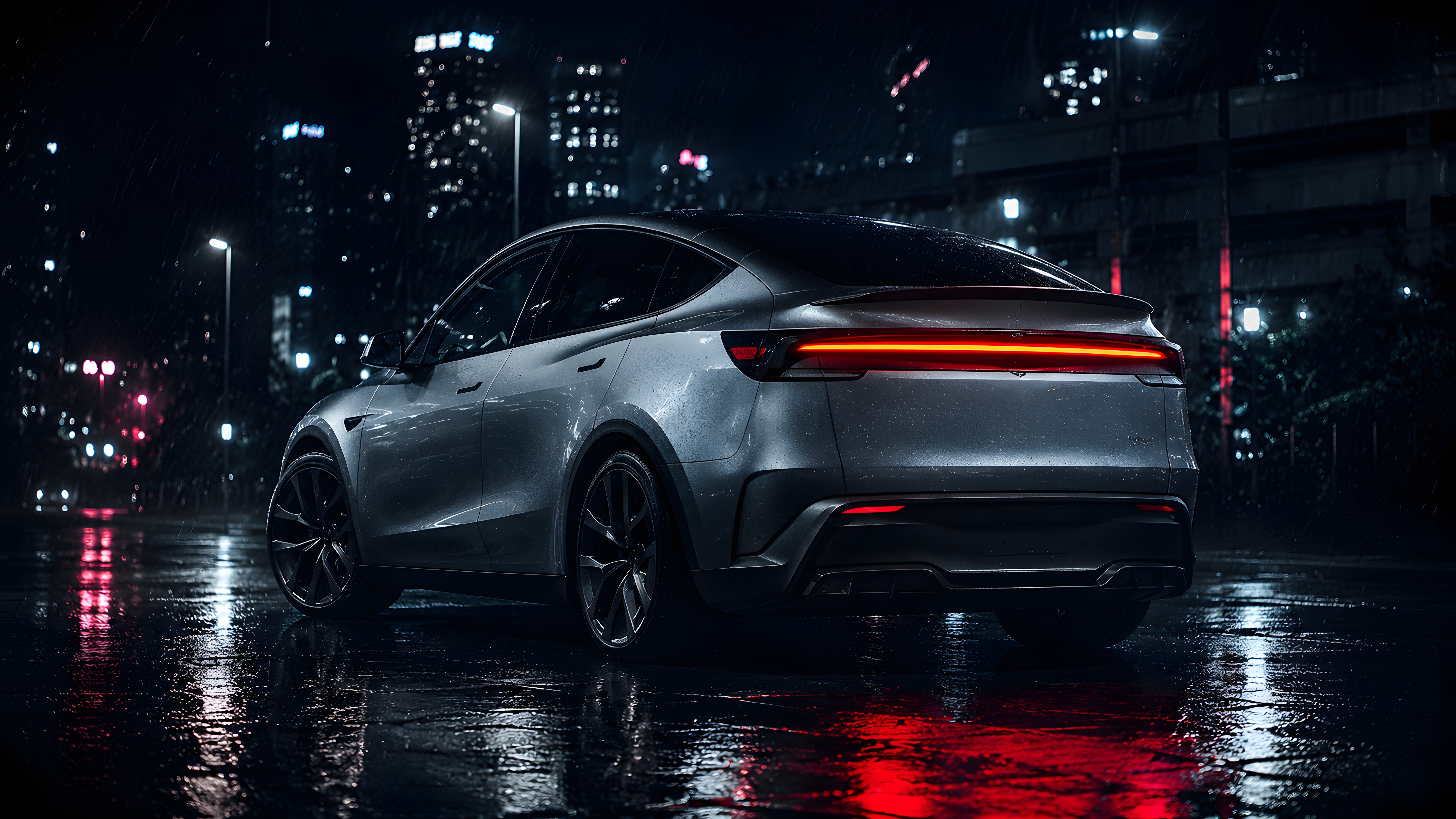 Tesla Model Y Performance at Night - 8K wallpapers in 7680x4320 resolution