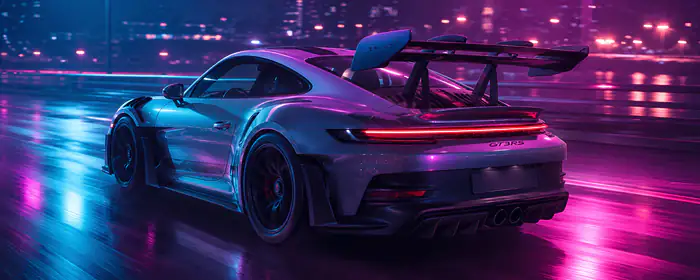 UltraWide 21:9 LED wallpapers (3440x1440): Porsche 911 GT3 RS, neon, night, road