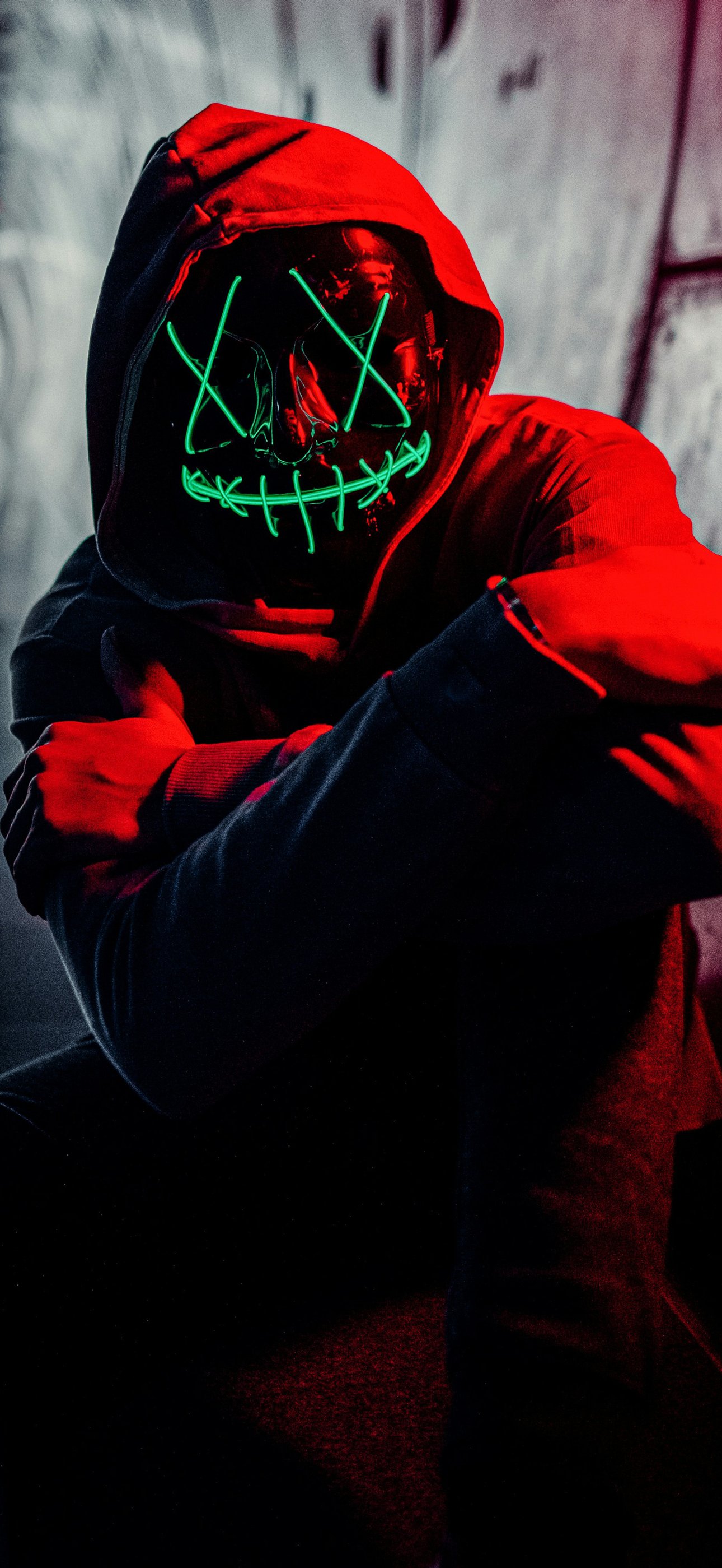 Man in Neon Purge Mask - Wallpapers for iPhone 15 Pro Max/14 Pro Max in 1290x2796 resolution