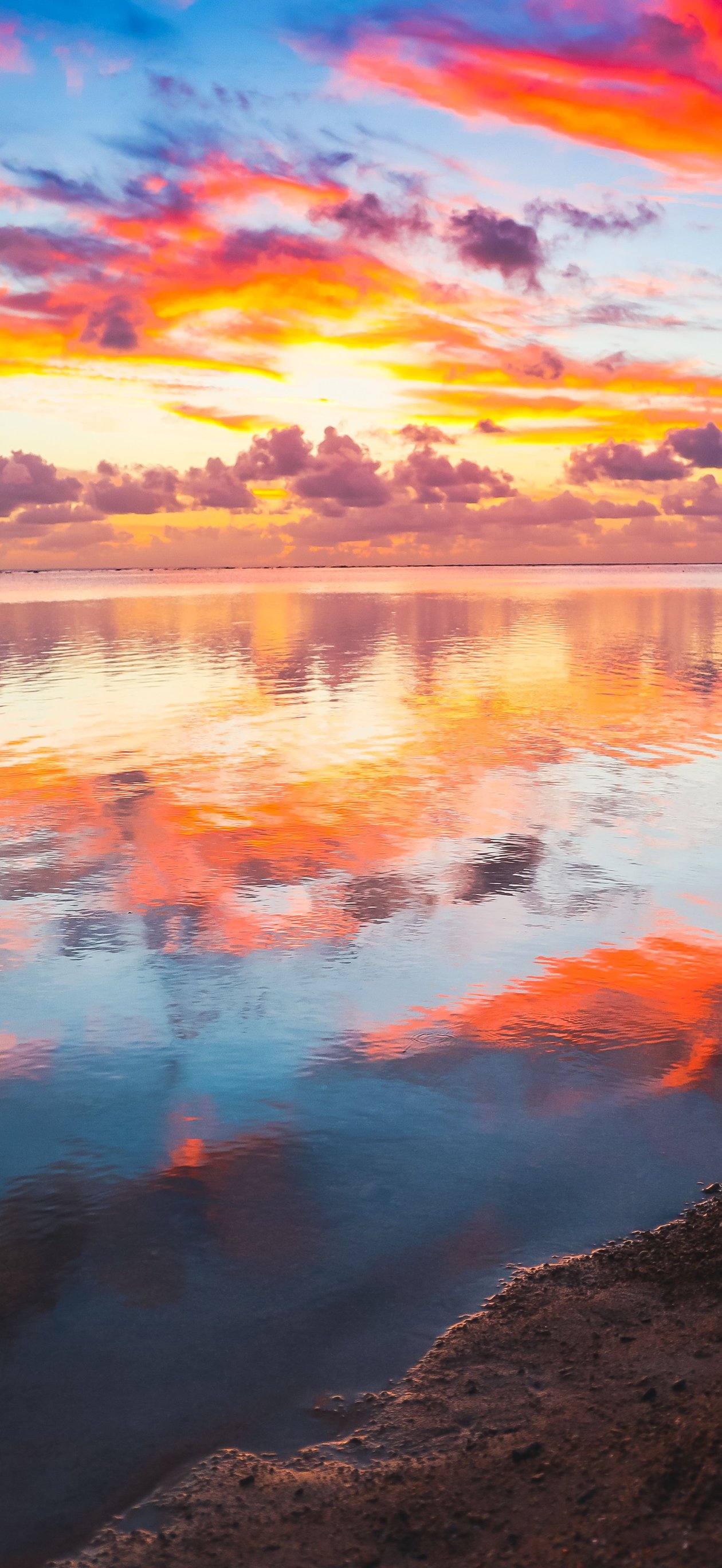 Red sunset over the river and shore - Wallpapers for iPhone Air in 1260x2736 resolution