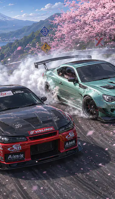 AI generated Wallpapers for iPhone Air (1260x2736): drift, Toyota GT86, Nissan Silvia, Japan