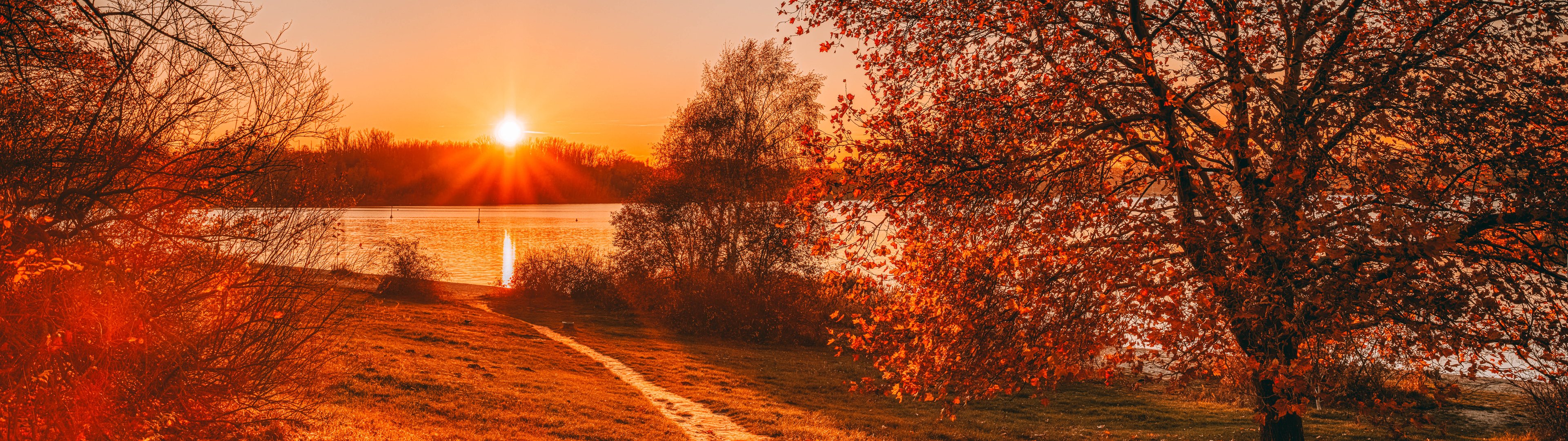 Autumn River Sunset - UltraWide 32:9 wallpapers in 3840x1080 resolution