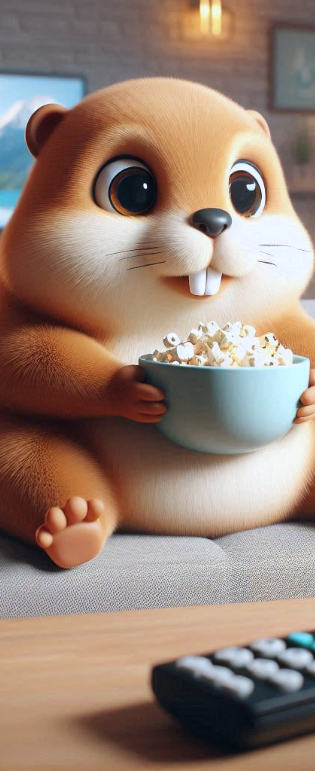 Cute hamster eating popcorn on sofa - Wallpapers for Samsung Galaxy Z Flip6, Motorola Razr 2025 in 1080x2640 resolution