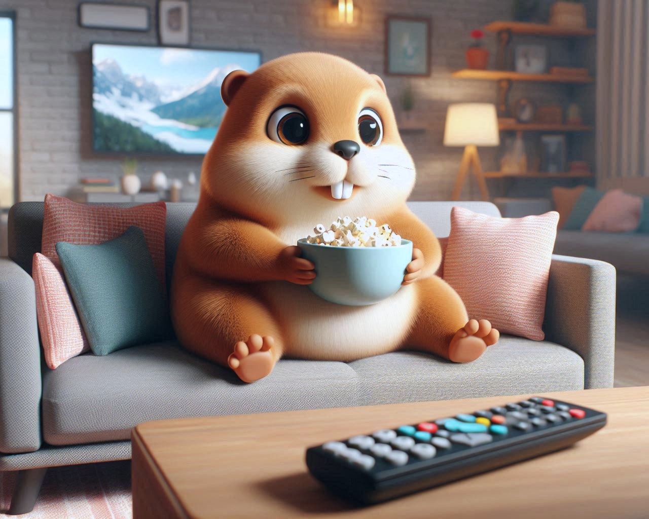 Cute hamster eating popcorn on sofa - SXGA wallpapers in 1280x1024 resolution