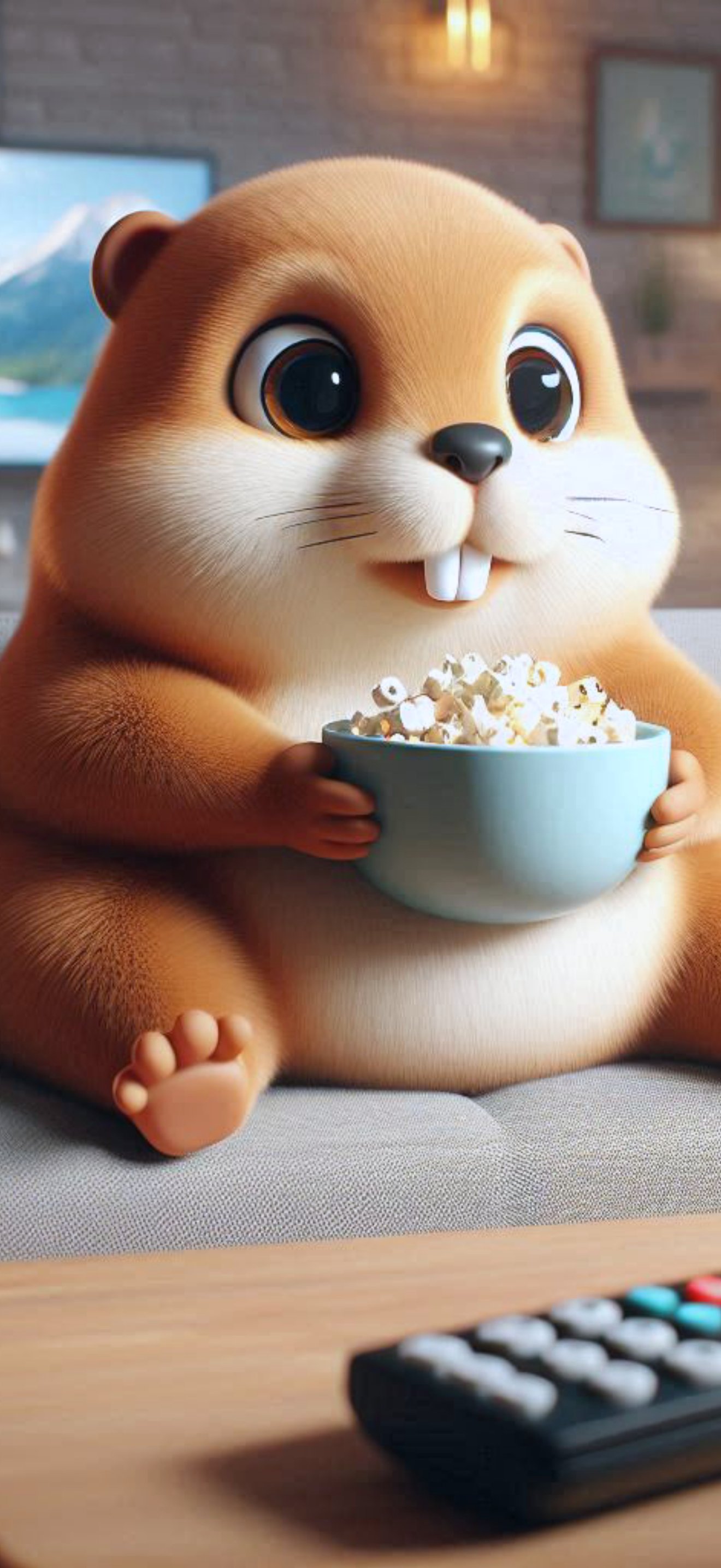 Cute hamster eating popcorn on sofa - Wallpapers for iPhone 17 Pro Max/16 Pro Max in 1320x2868 resolution