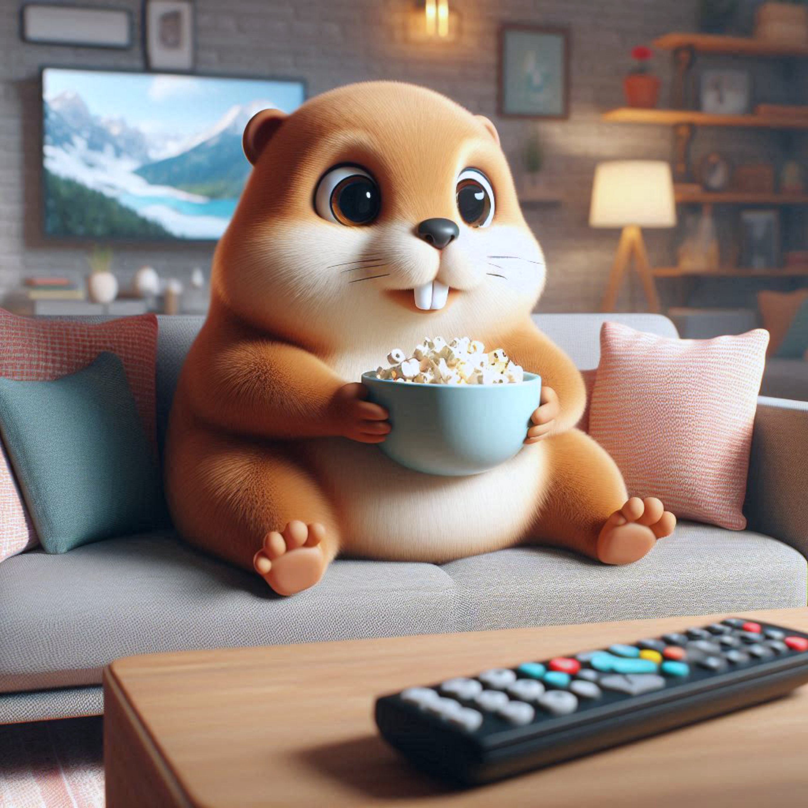 Cute hamster eating popcorn on sofa - Wallpapers for iPad Pro 13″ in 2752x2752 resolution