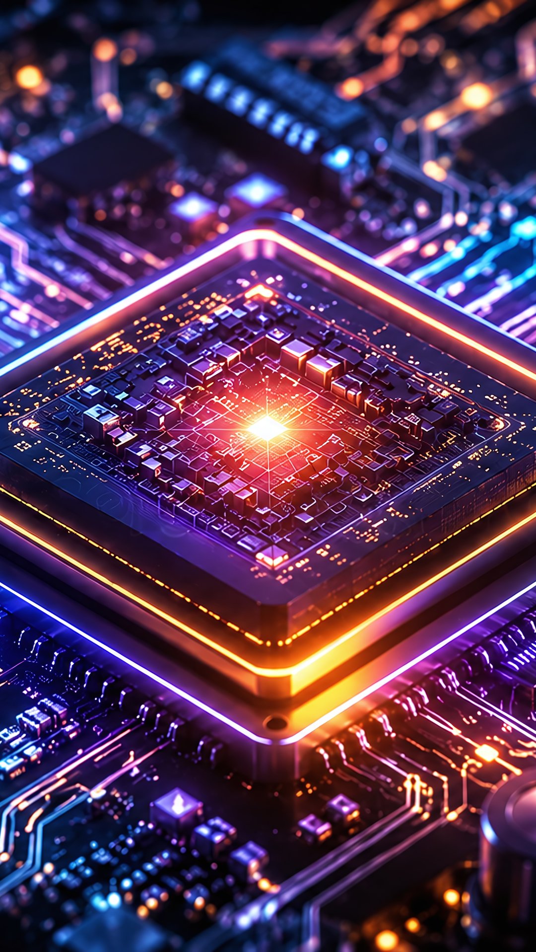 Neural Processor with Neon Glow - Wallpapers for Samsung, Honor, Sony in 1080x1920 resolution