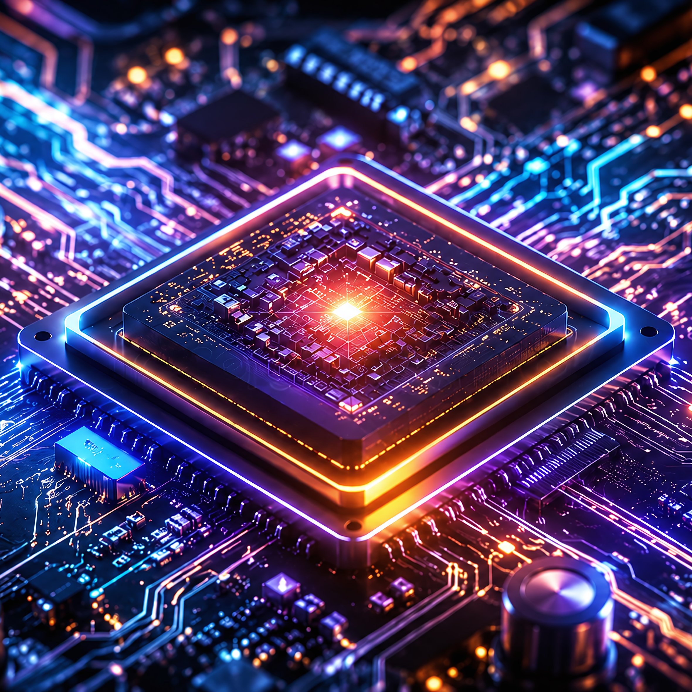 Neural Processor with Neon Glow - Wallpapers for iPad Air 10.9″ in 2360x2360 resolution