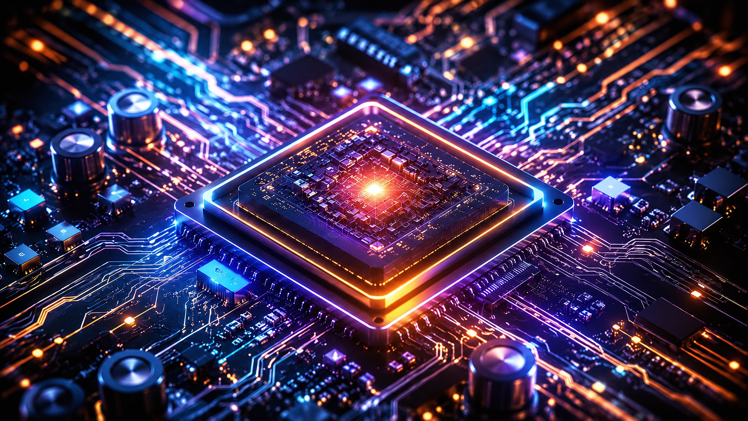 Neural Processor with Neon Glow - 2K Quad HD wallpapers in 2560x1440 resolution