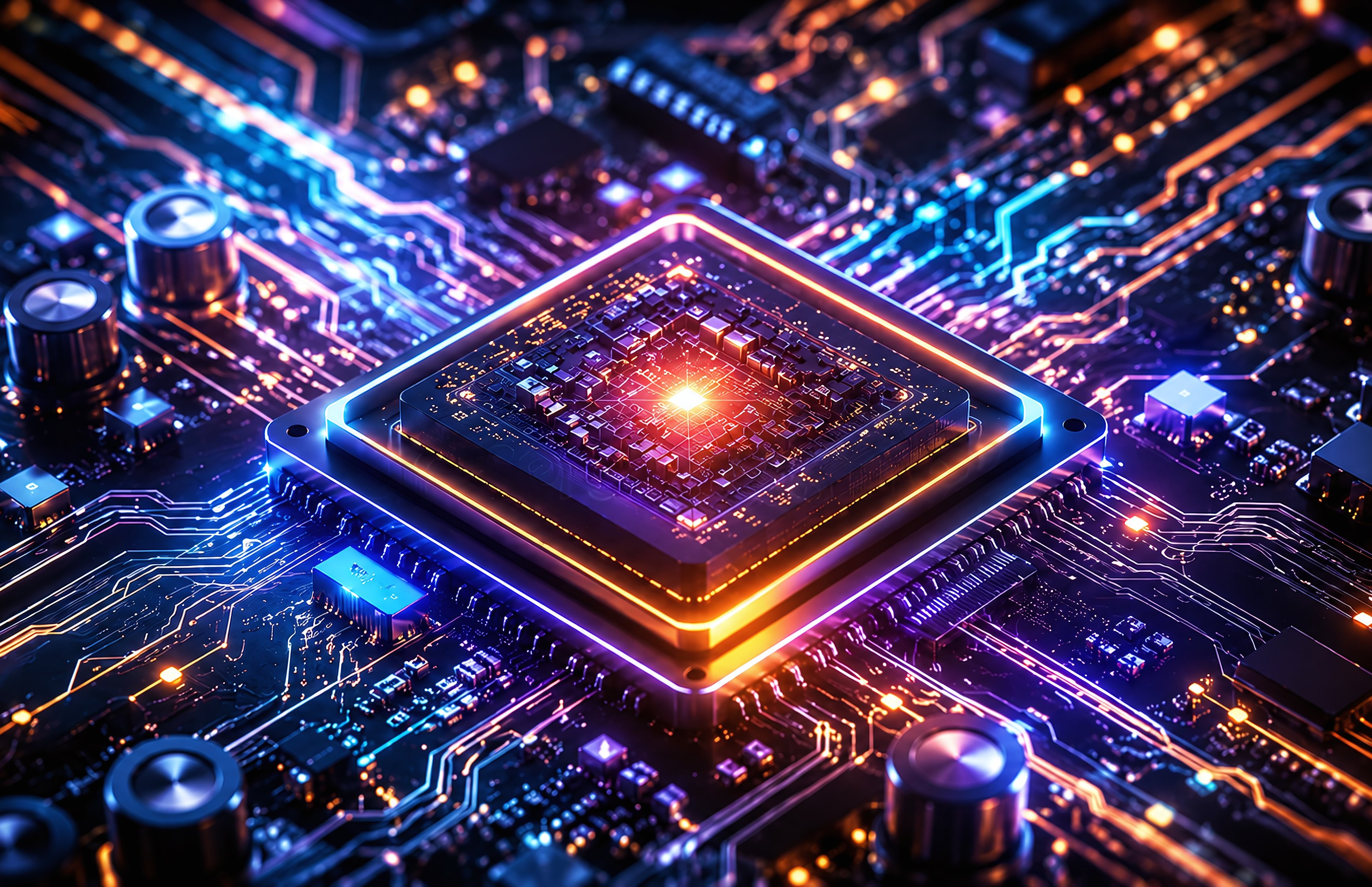 Neural Processor with Neon Glow - Wallpapers for Apple MacBook 16.2″ in 3456x2234 resolution