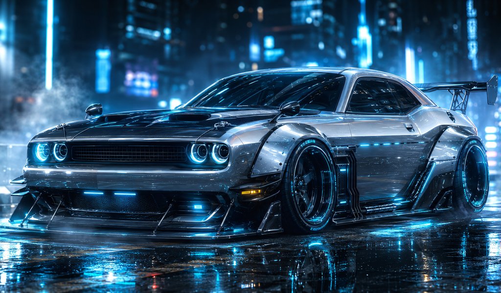 Киберпанк Dodge Challenger SRT - WSVGA обои в разрешении 1024x600