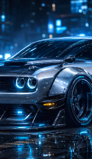 Обои производительность для Samsung/LG (720x1280): Dodge Challenger SRT, киберпанк, обвес, спойлер