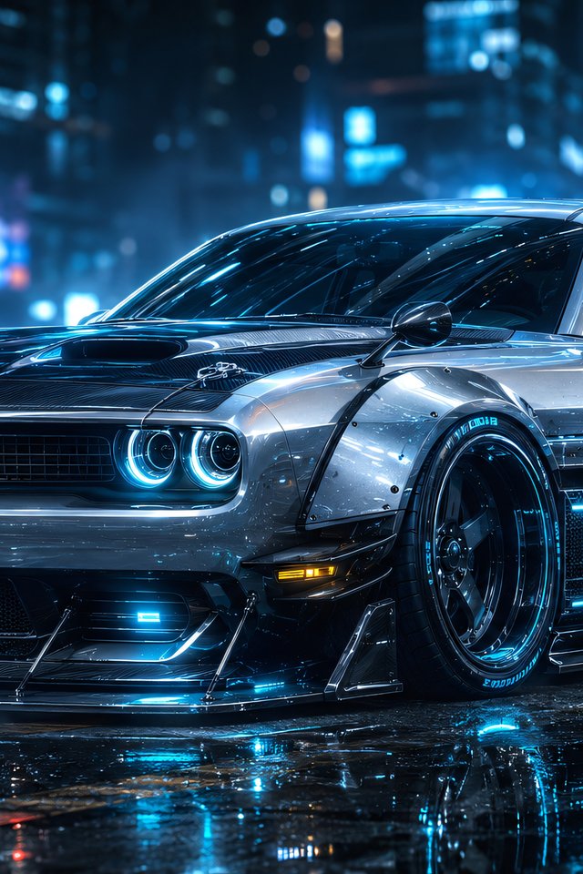 Киберпанк Dodge Challenger SRT - Обои для iPhone 4/4S в разрешении 640x960
