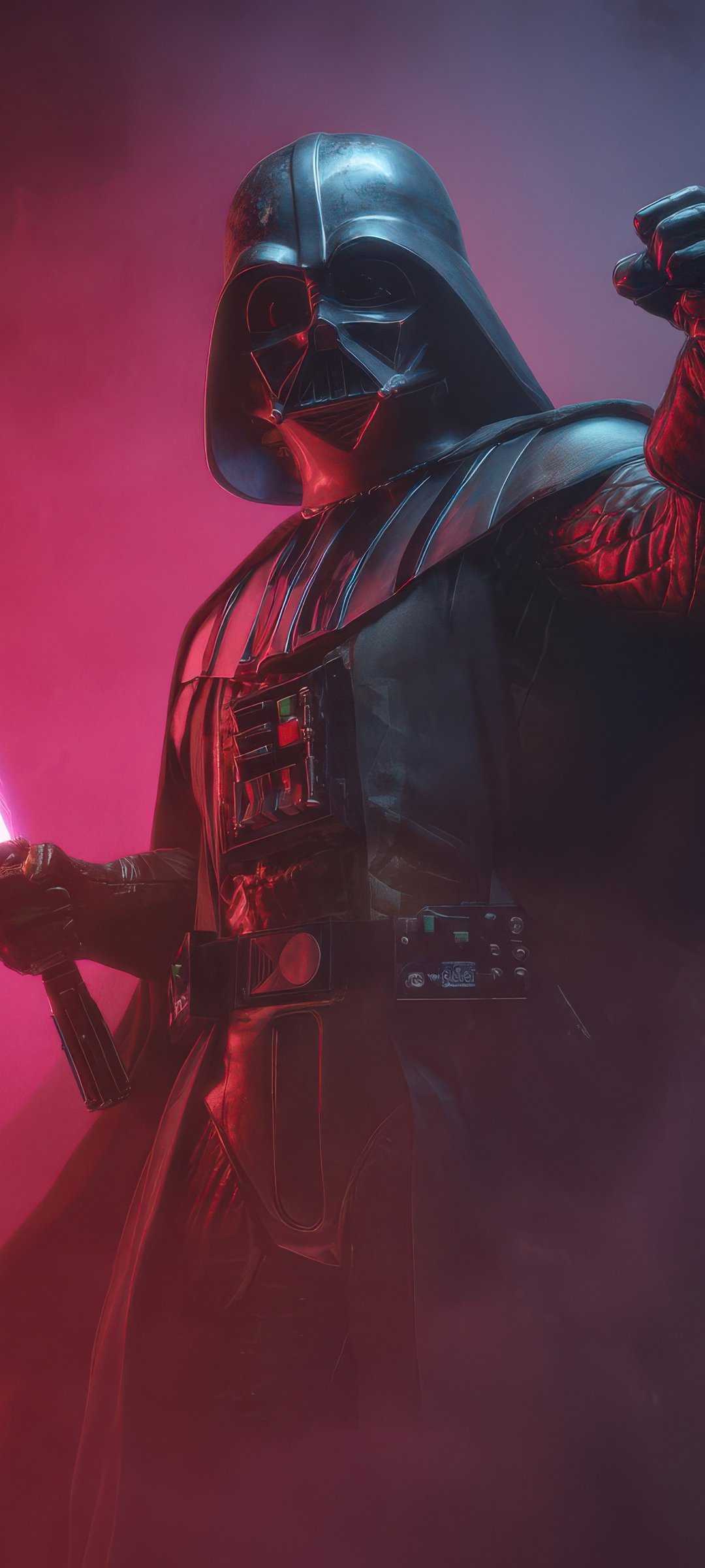 Darth Vader with a sword against a background of smoke - Wallpapers for Samsung Galaxy M55, POCO M4/X4/X5, Xiaomi Redmi 12/13/Note 13/Note 14/Note 14S in 1080x2400 resolution