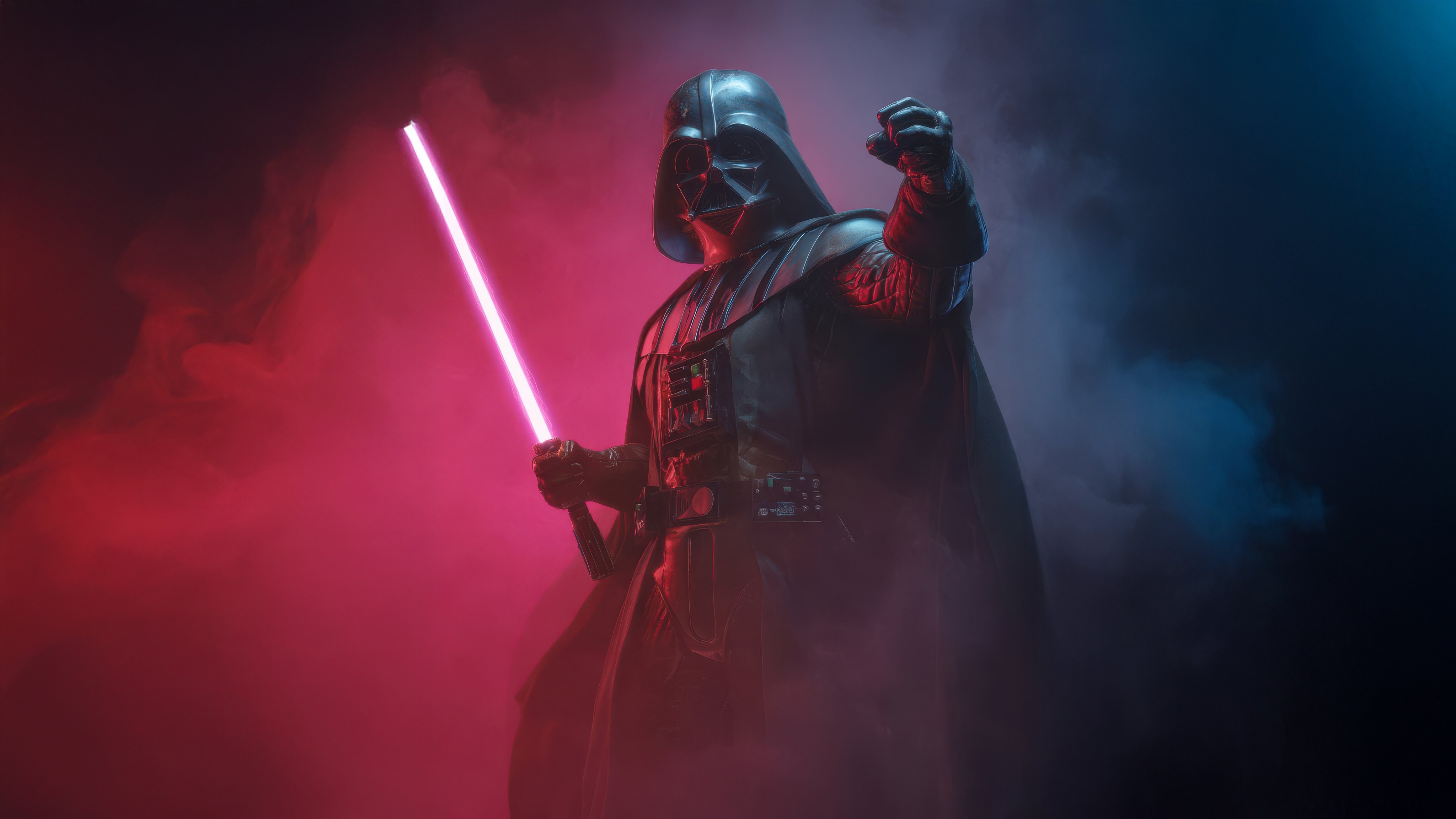 Darth Vader with a sword against a background of smoke - Wallpapers for Apple iMac 21.5″ in 4096x2304 resolution
